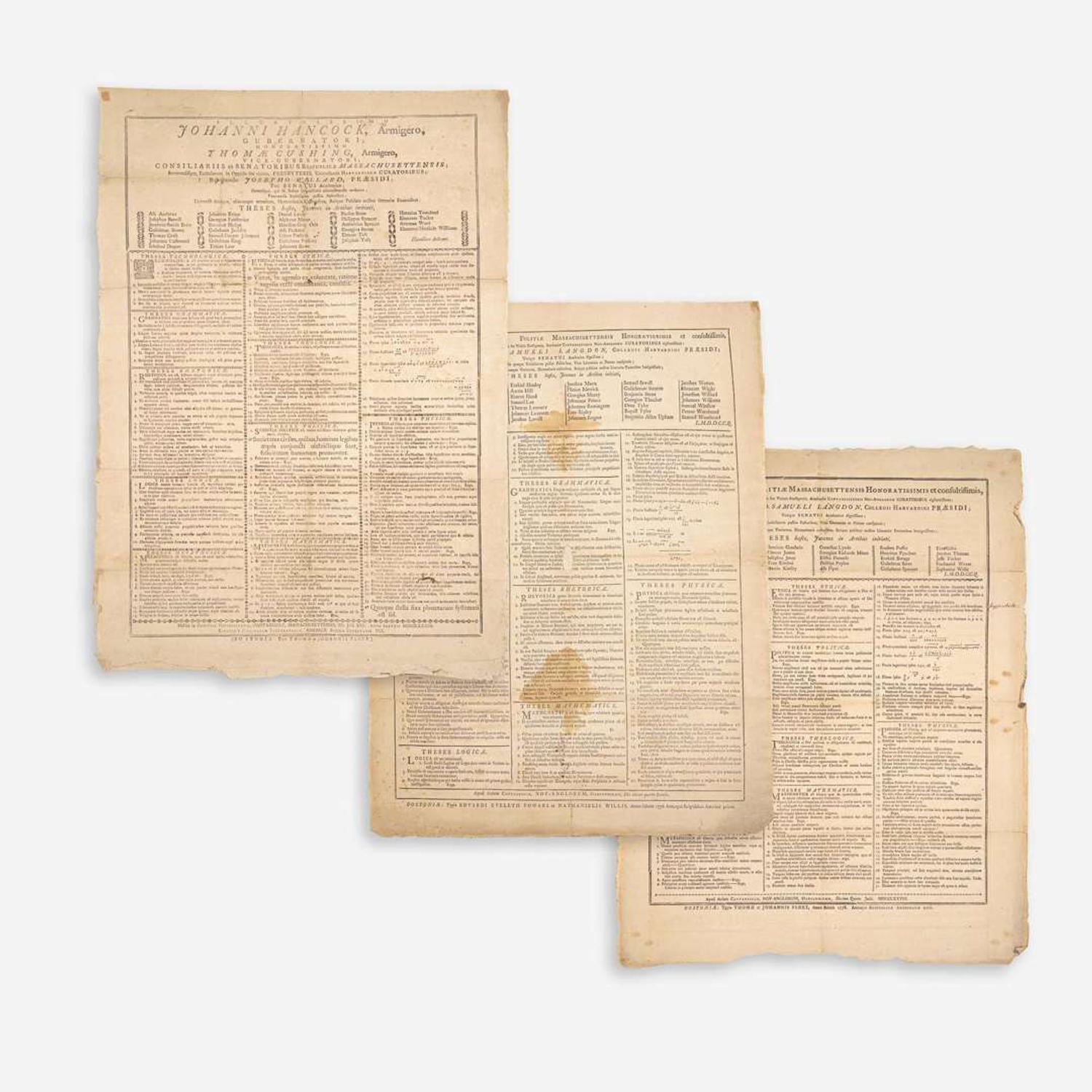 [Americana] [Harvard College] Group of 3 Harvard College Graduation Theses Broadsides