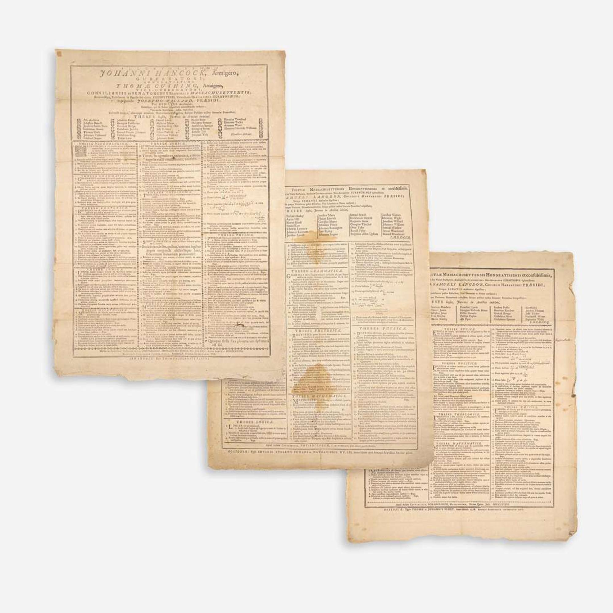 [Americana] [Harvard College] Group of 3 Harvard College Graduation Theses Broadsides