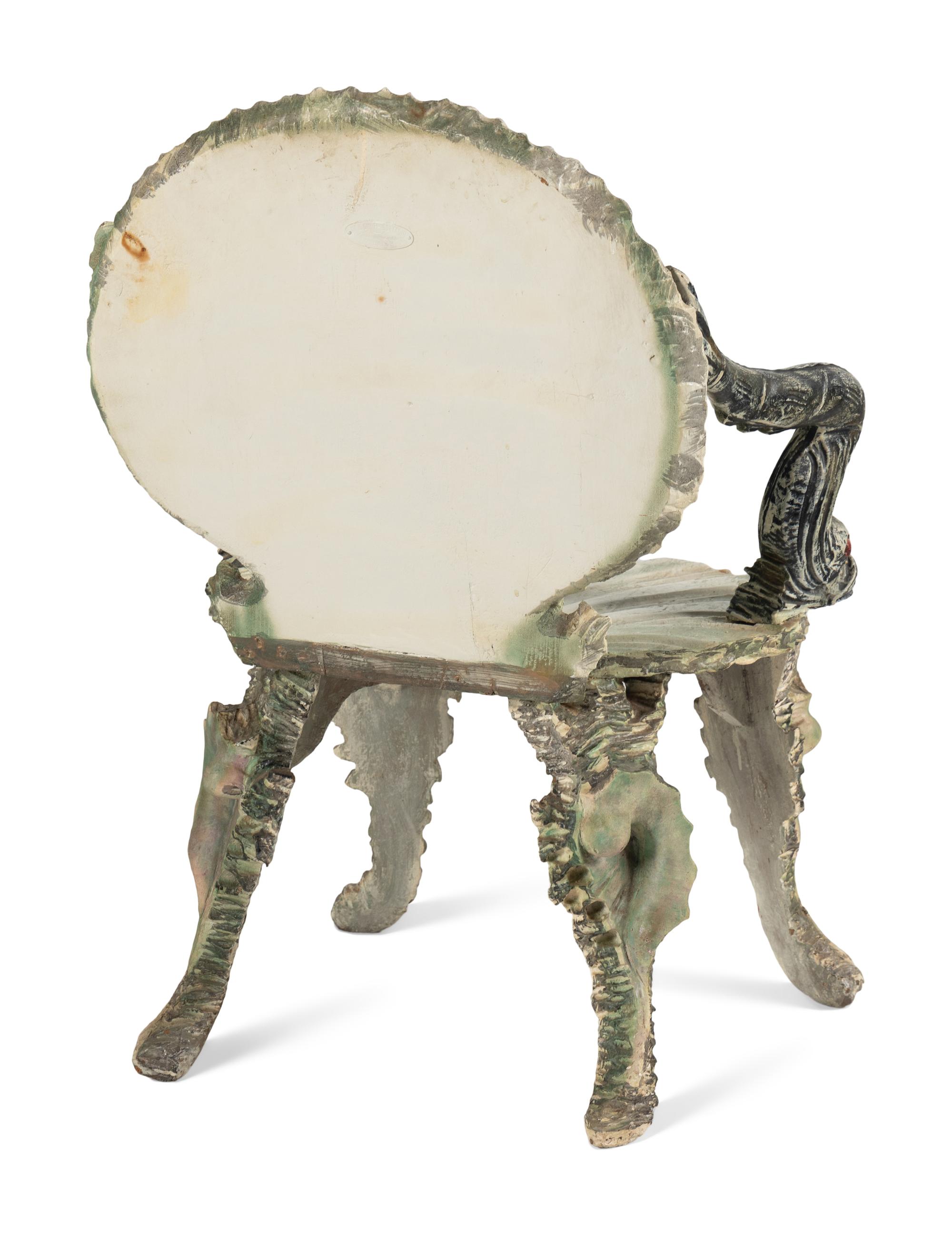 A Pair of Venetian Style Painted "Grotto" Armchairs