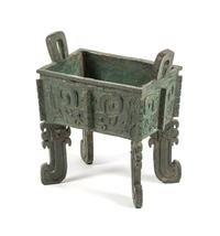 A Bronze Archaistic Fang Ding Height 12 1/8 inches.