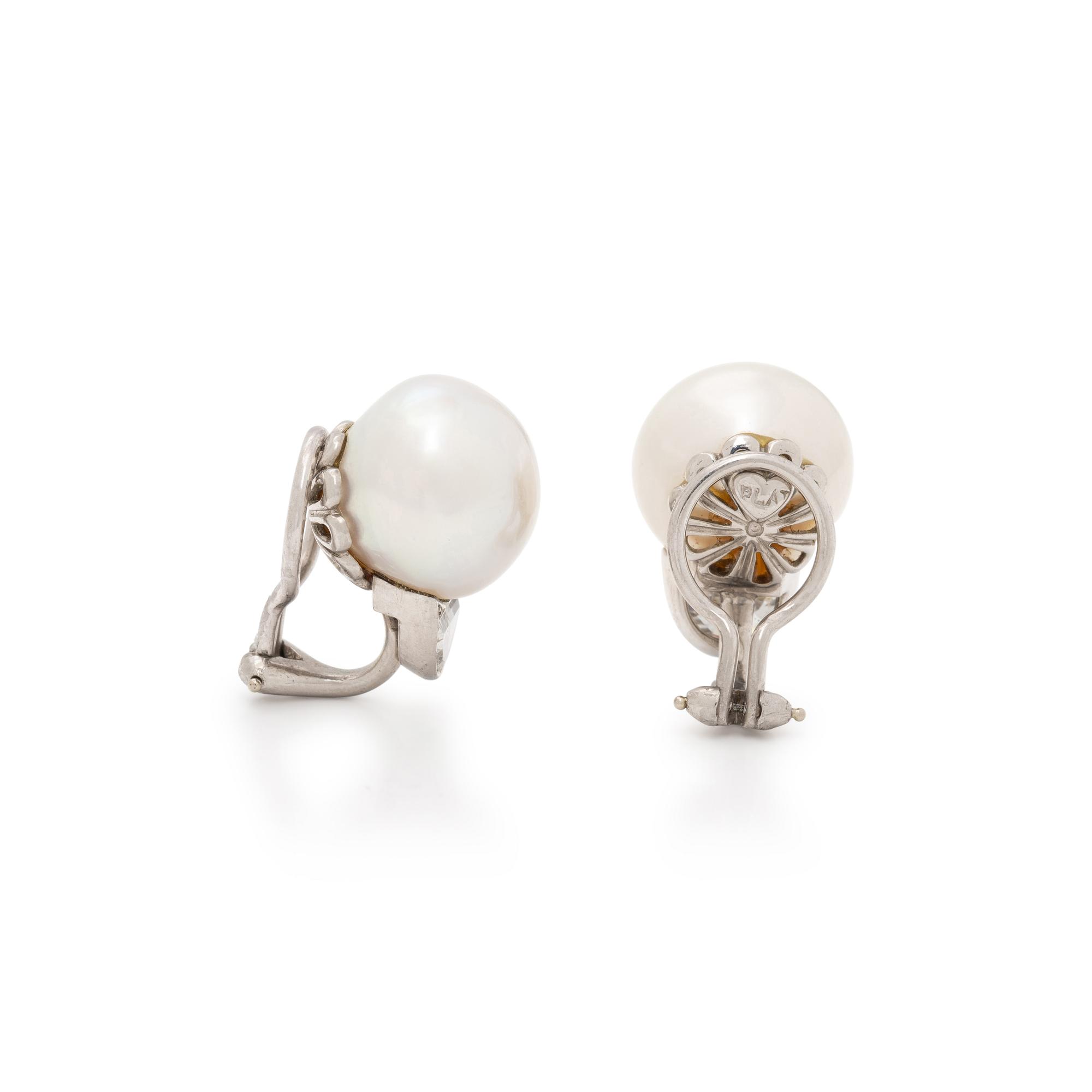 CULTURED PEARL AND DIAMOND EARRINGS