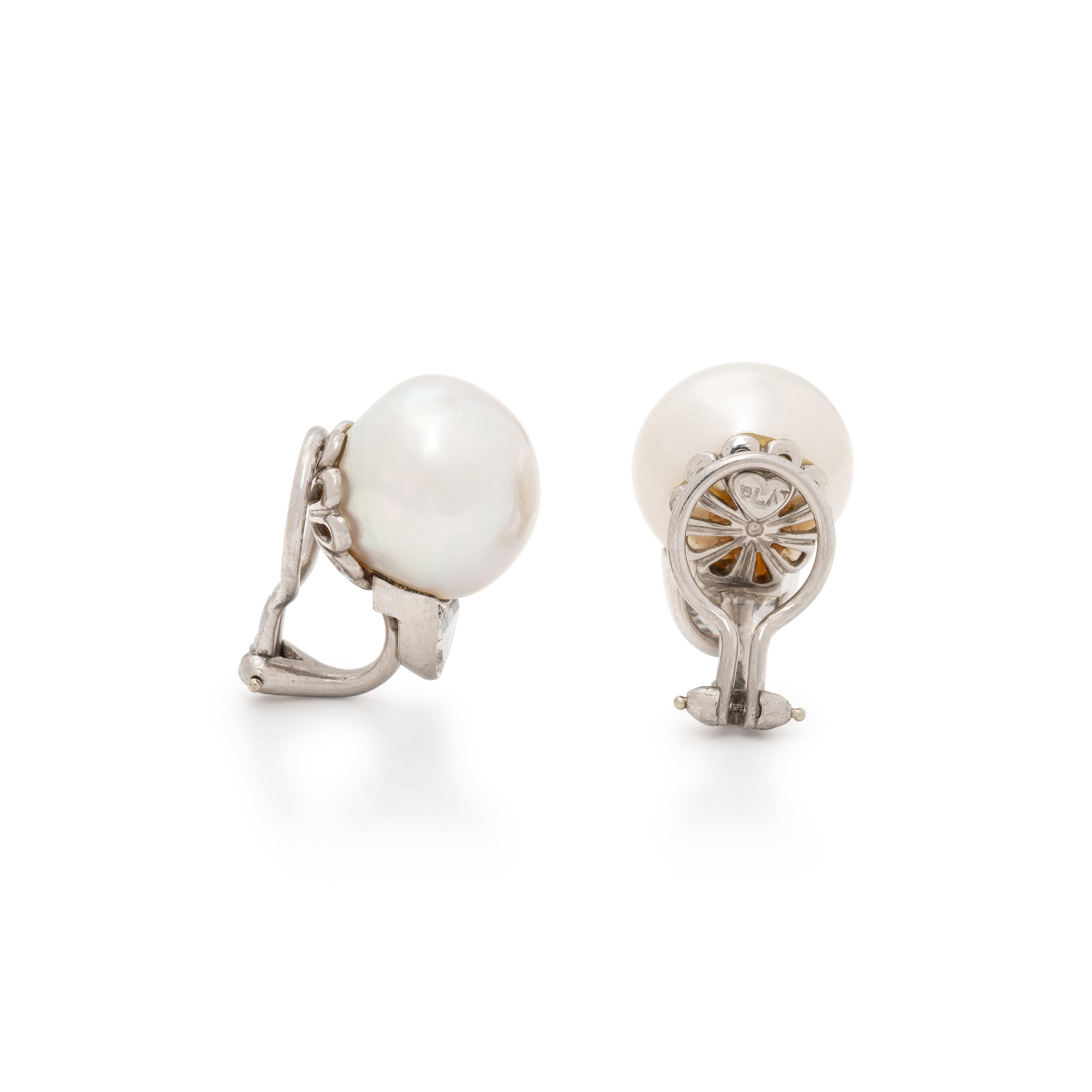 CULTURED PEARL AND DIAMOND EARRINGS
