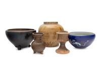Five Chinese Monochrome Glazed Porcelain and Stoneware Vessels