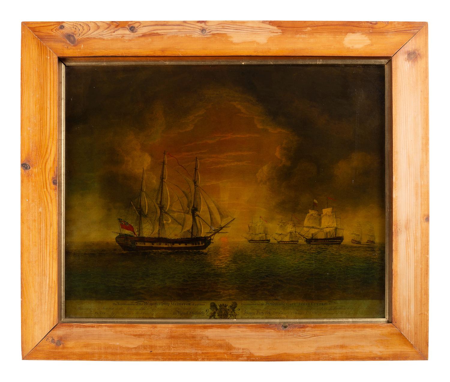 [NAVAL HISTORY]. The Representation of his Majesty's Ship Mediator of 44 Guns Commanded by the Honorable Capt. James Luttrell . Glass transparency.