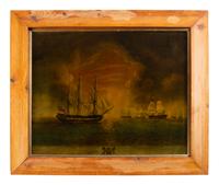 [NAVAL HISTORY]. The Representation of his Majesty's Ship Mediator of 44 Guns Commanded by the Honorable Capt. James Luttrell . Glass transparency.
