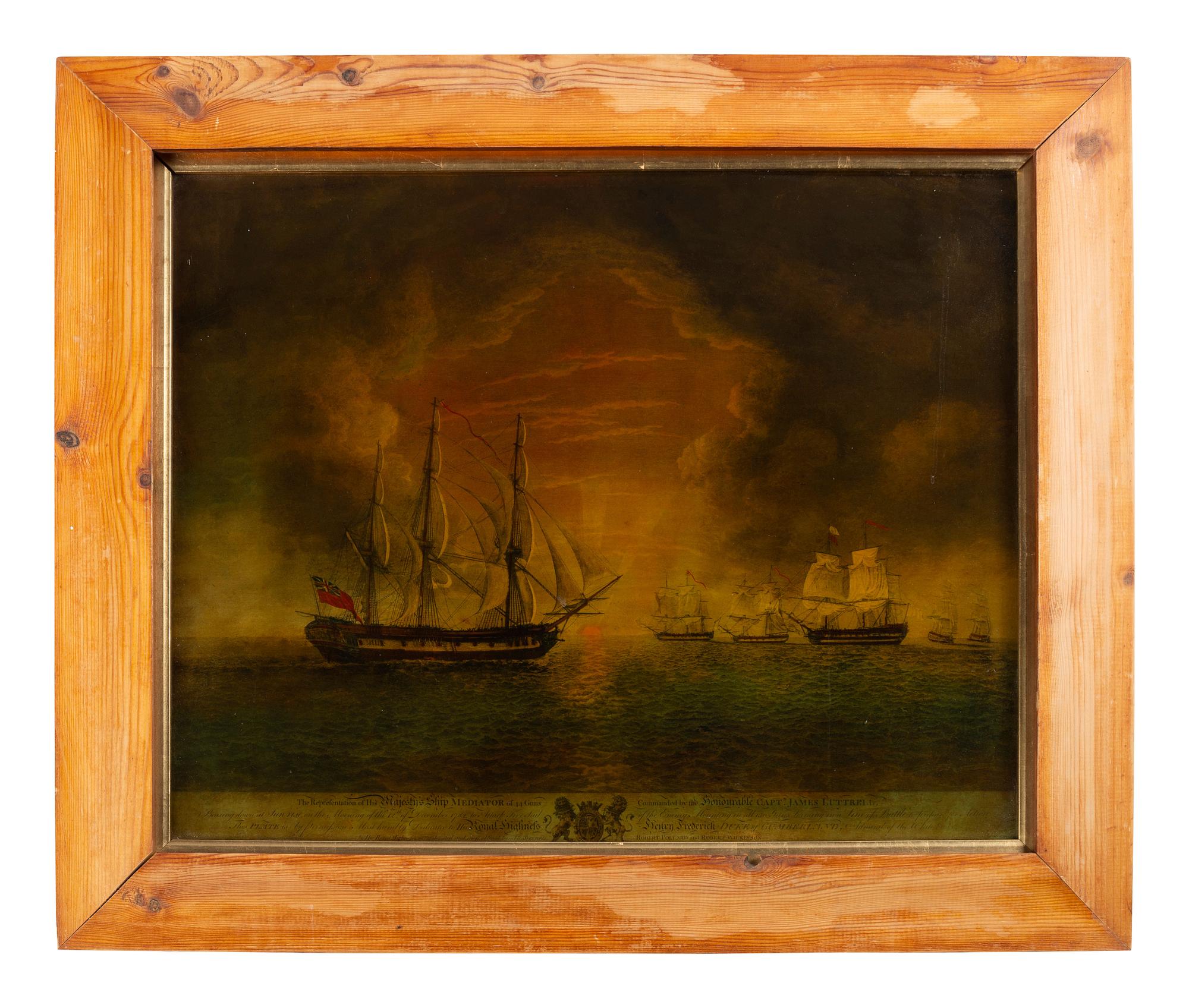 [NAVAL HISTORY]. The Representation of his Majesty's Ship Mediator of 44 Guns Commanded by the Honorable Capt. James Luttrell . Glass transparency.