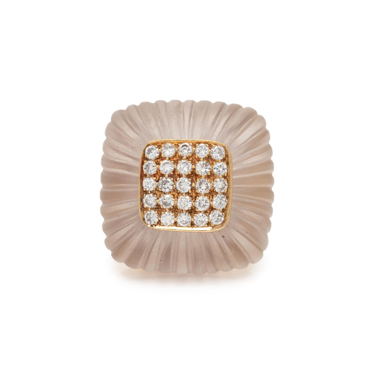 YELLOW GOLD, ROCK CRYSTAL AND DIAMOND RING