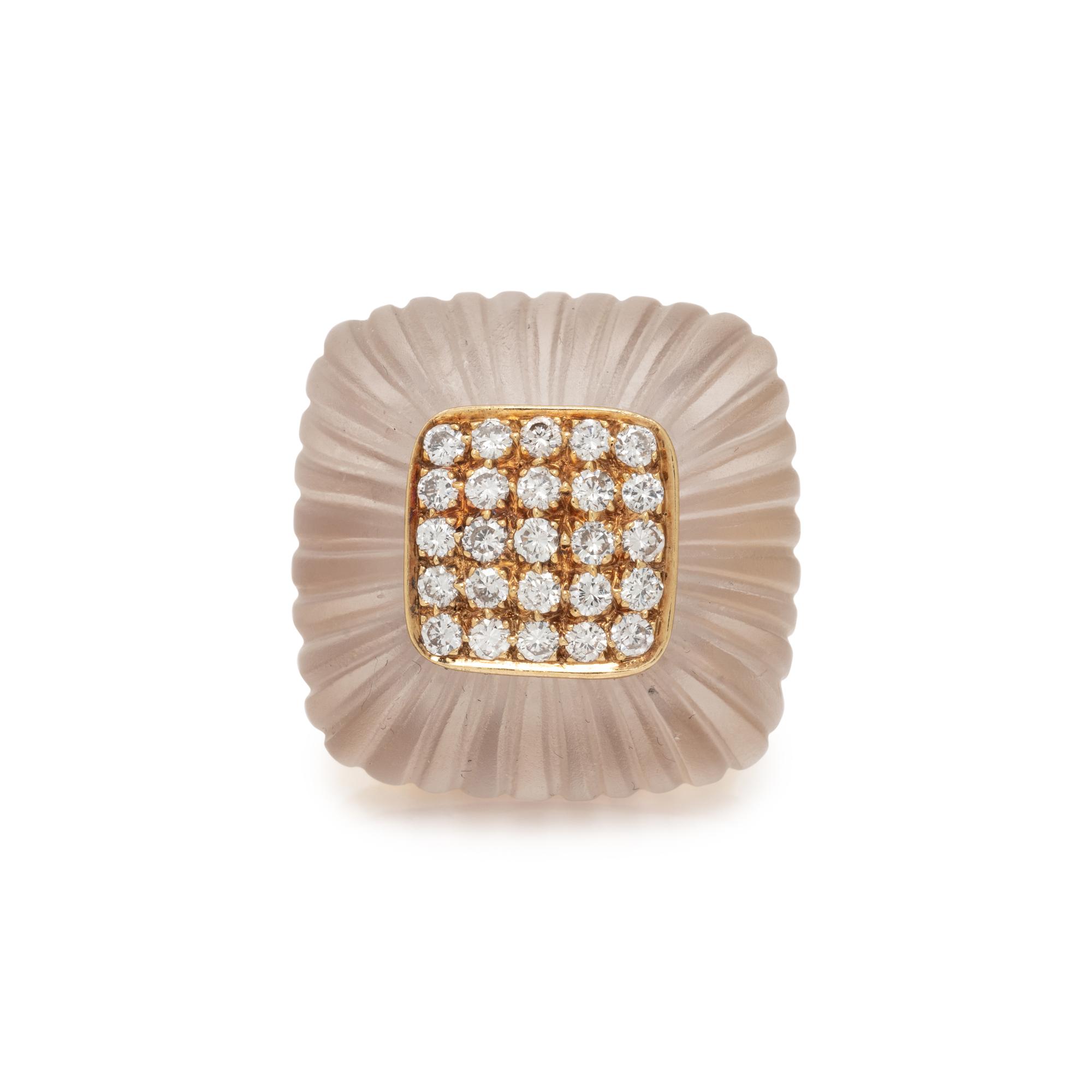 YELLOW GOLD, ROCK CRYSTAL AND DIAMOND RING