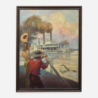 Manning de Villeneuve Lee (American, 1894-1980) There was Something in the Trial for Speed that Caught the Blood 'Paddle Wheels and Pistols'