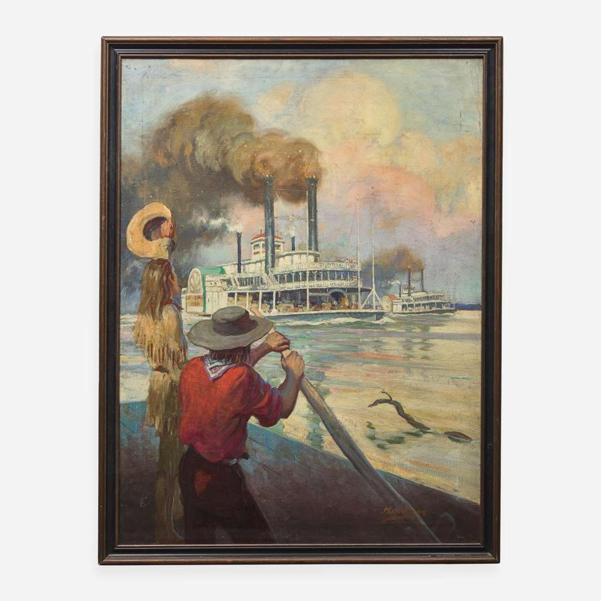 Manning de Villeneuve Lee (American, 1894-1980) There was Something in the Trial for Speed that Caught the Blood 'Paddle Wheels and Pistols'