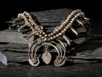 Navajo Silver and Turquoise Squash Blossom Necklace