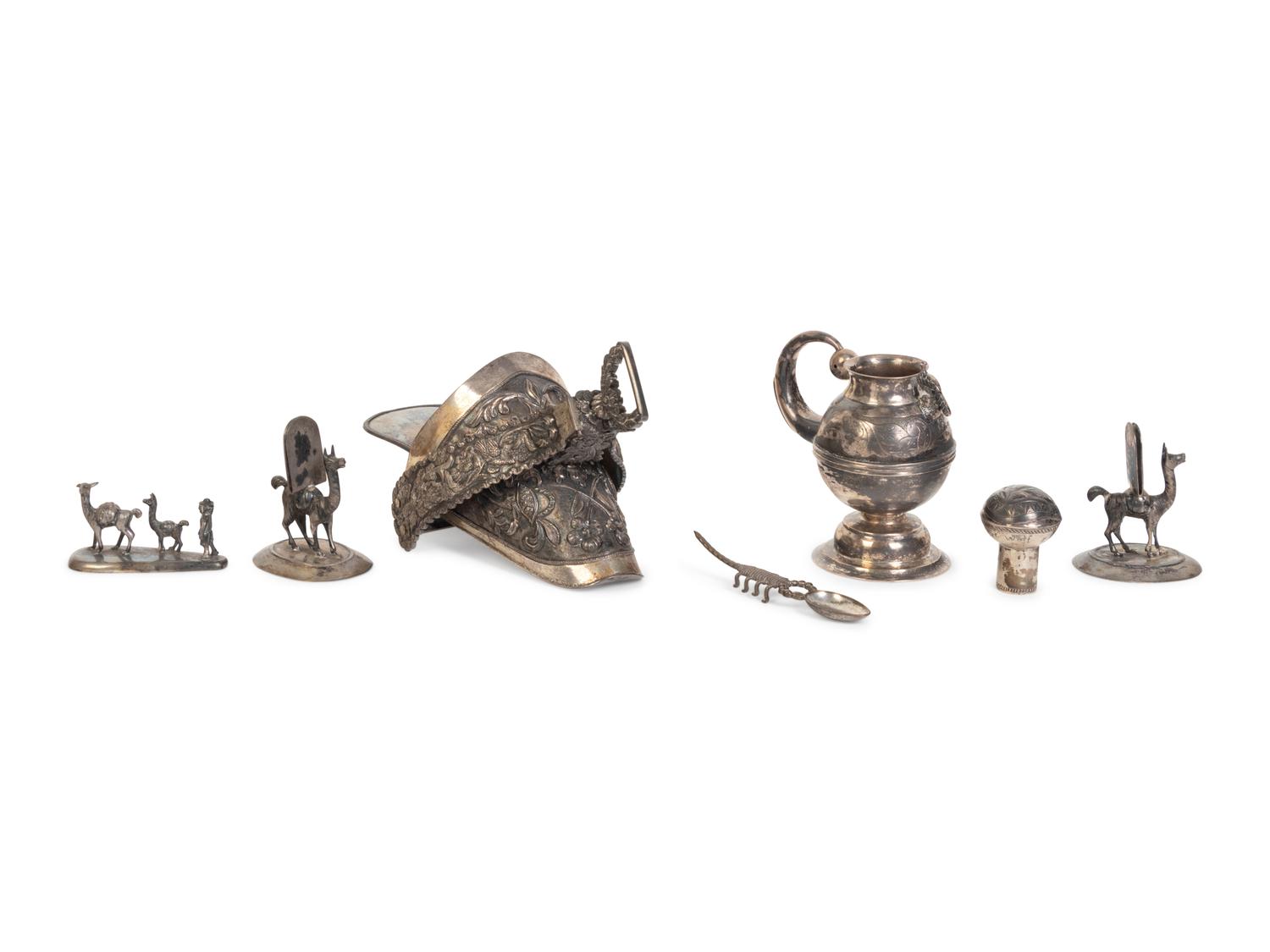 A Group of Six South and Central American Silver and Silvered-Metal Articles