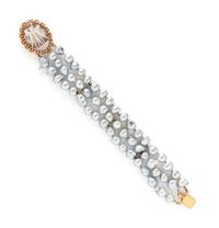 BAROQUE CULTURED GRAY PEARL AND SHELL CAMEO BRACELET