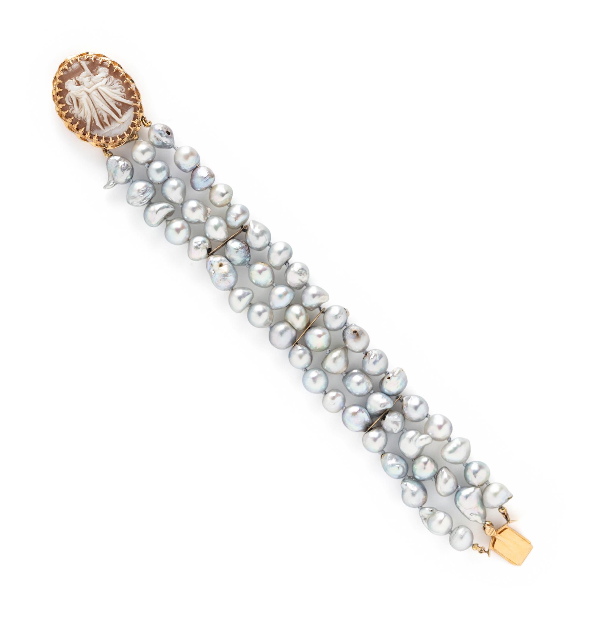 BAROQUE CULTURED GRAY PEARL AND SHELL CAMEO BRACELET