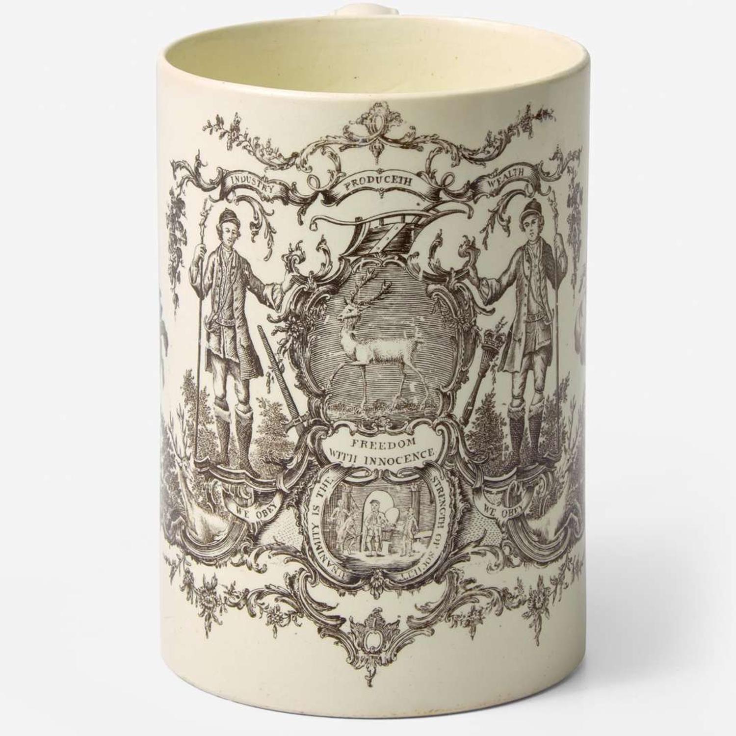 A Wedgwood Transfer-Printed Queensware Mug UK, 1760s
