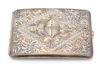 An American Silver Cigarette Case, , the case worked with foliate and geometric motifs throughout.