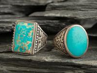 Pair of Curio Silver and Turquoise Rings