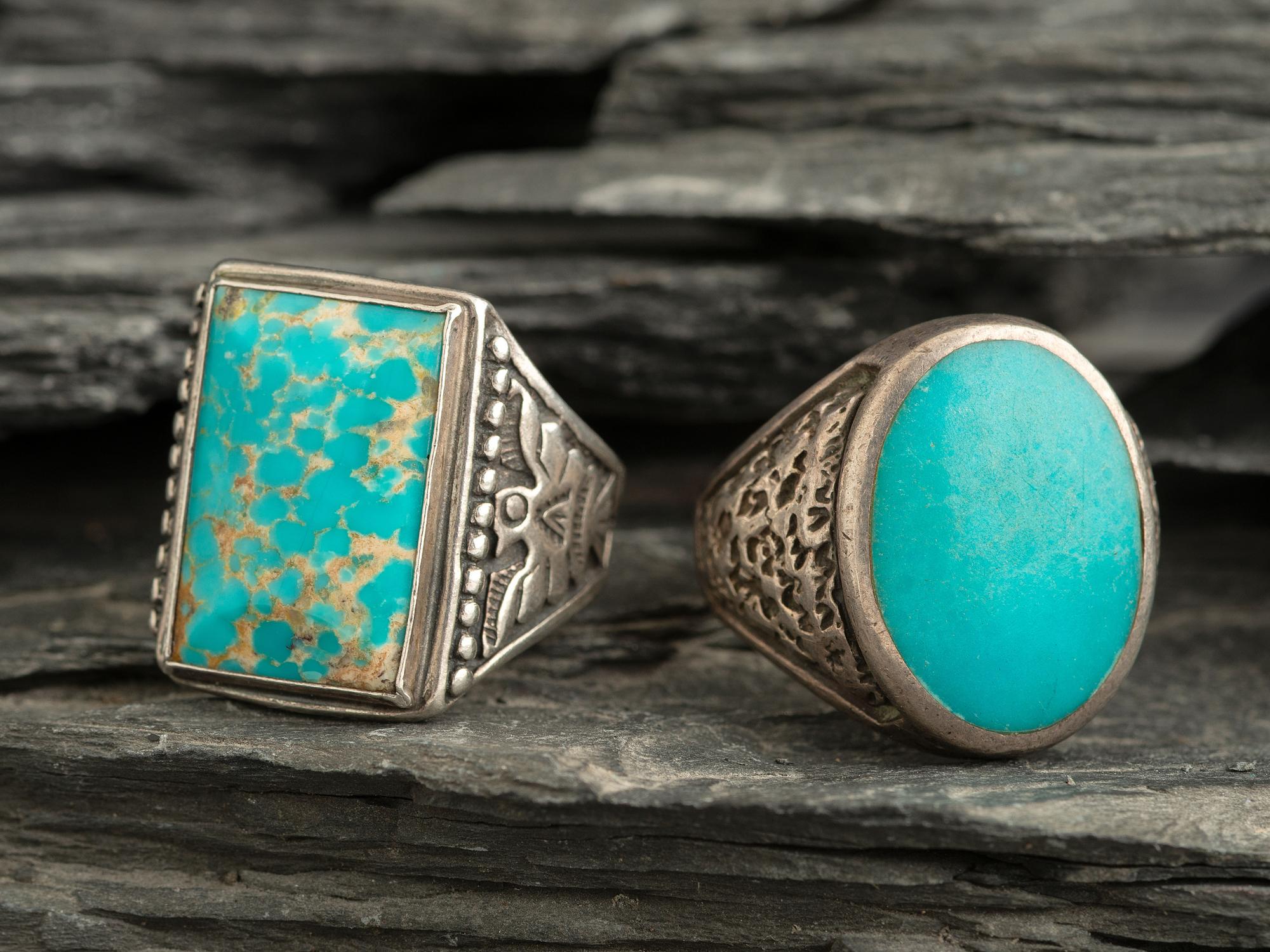 Pair of Curio Silver and Turquoise Rings