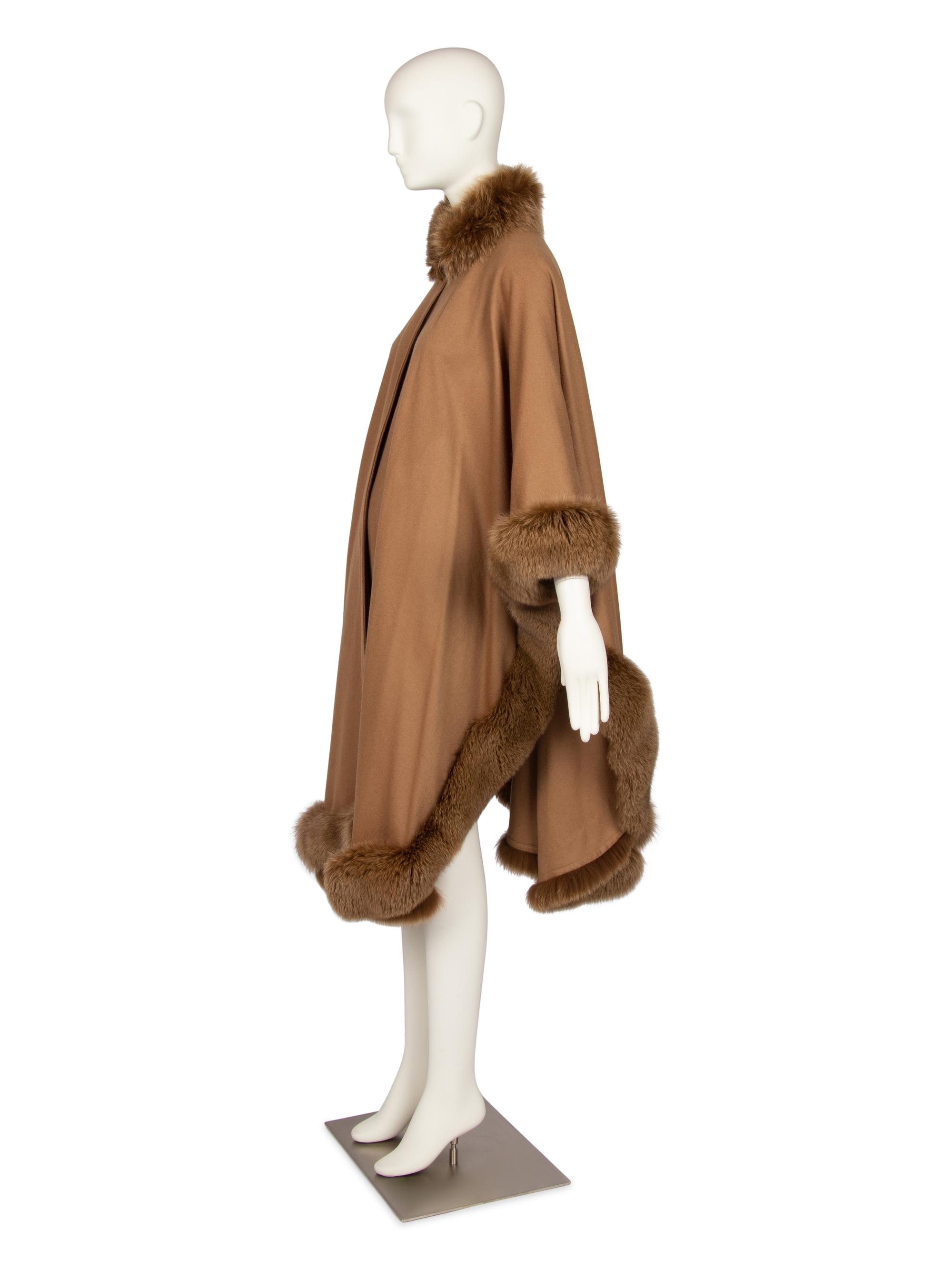 Two Bleu Kognac Fur Trimmed Capes