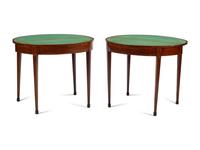 A Pair of George III Painted Satinwood-Inlaid Mahogany Flip-Top Tables