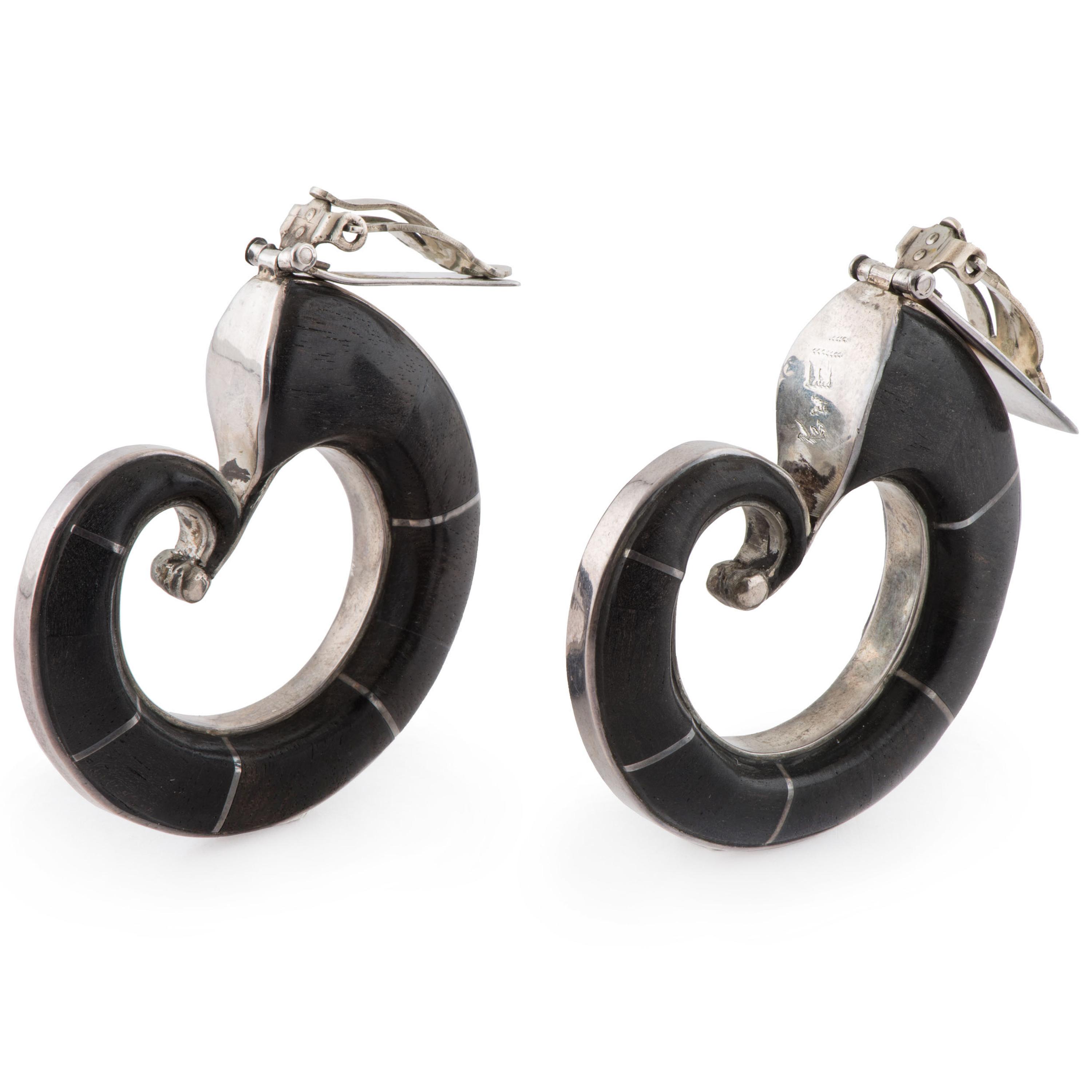 Silver and Ironwood Clip Earrings