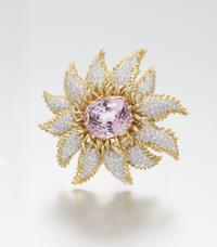 A Vintage 18 Karat Yellow Gold, Platinum, Kunzite and Diamond Brooch, Tiffany & Co., 32.10 dwts.
