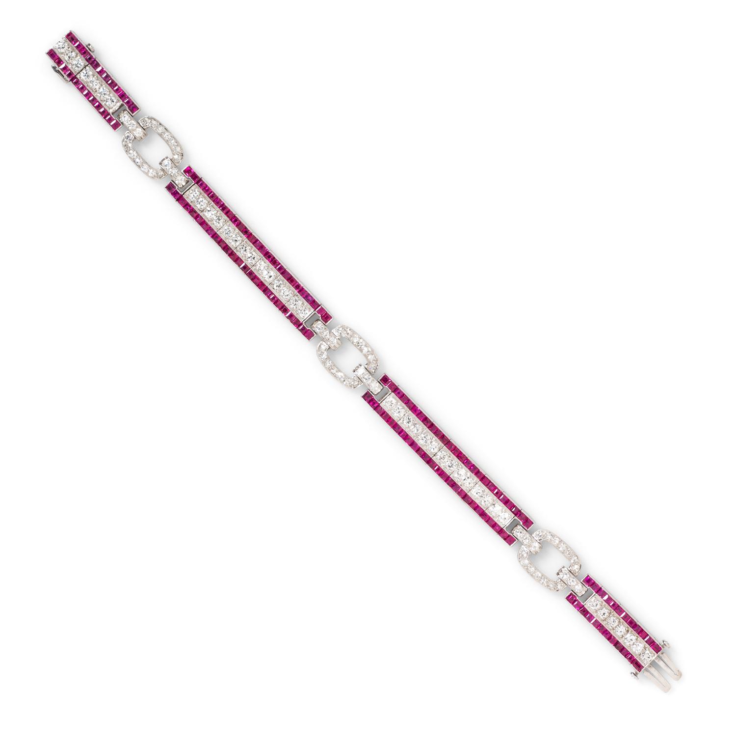 An Art Deco Platinum, Diamond and Ruby Bracelet, Black Starr and Frost, 19.00 dwts.