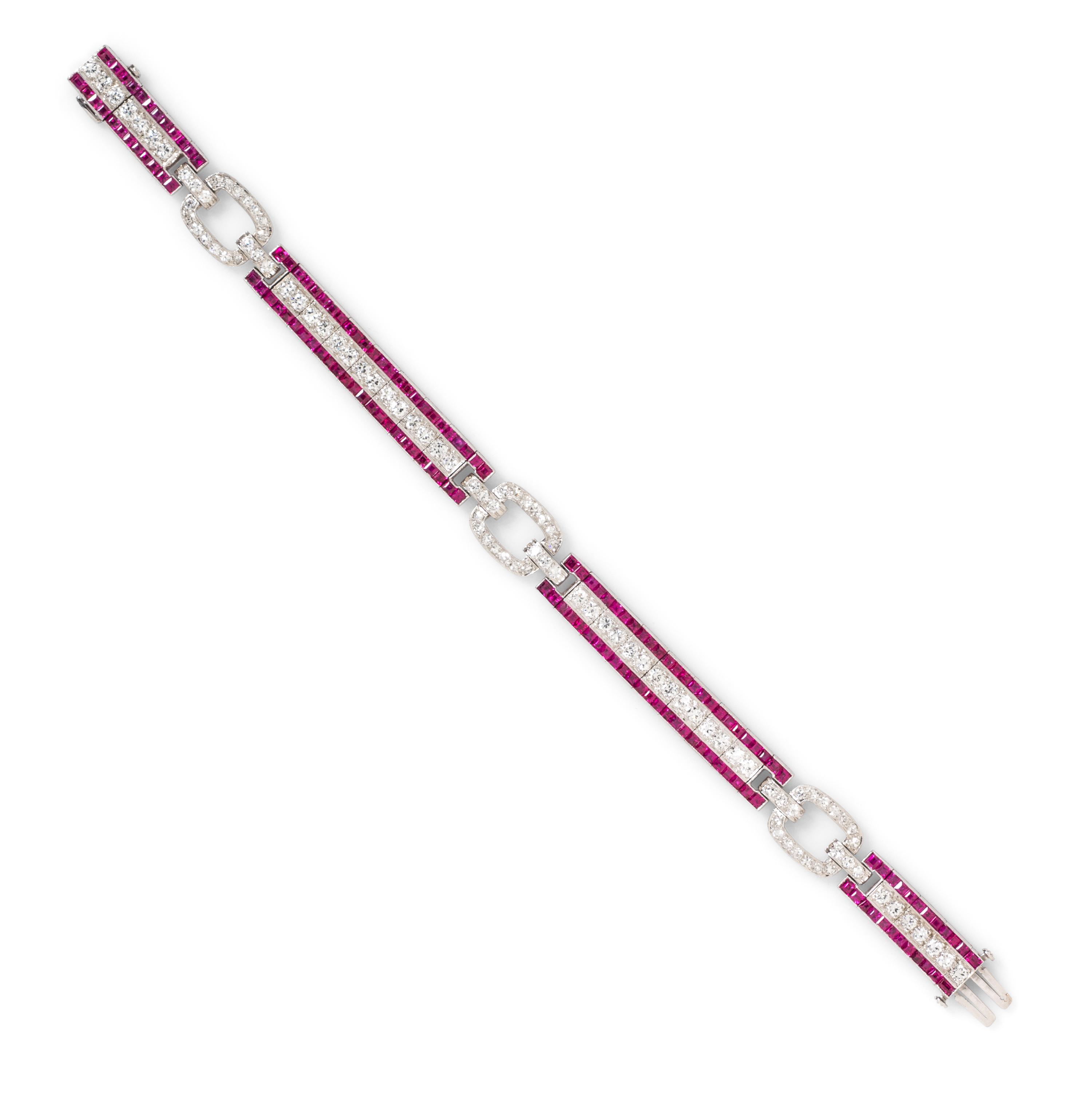 An Art Deco Platinum, Diamond and Ruby Bracelet, Black Starr and Frost, 19.00 dwts.