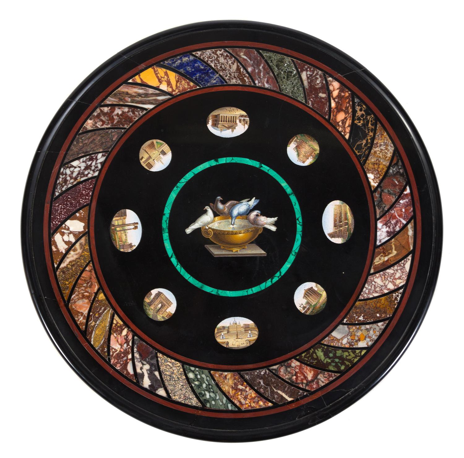 An Italian Micromosaic Table Height 30 1/4 x diameter of top 21 1/4 inches. — 19TH CENTURY