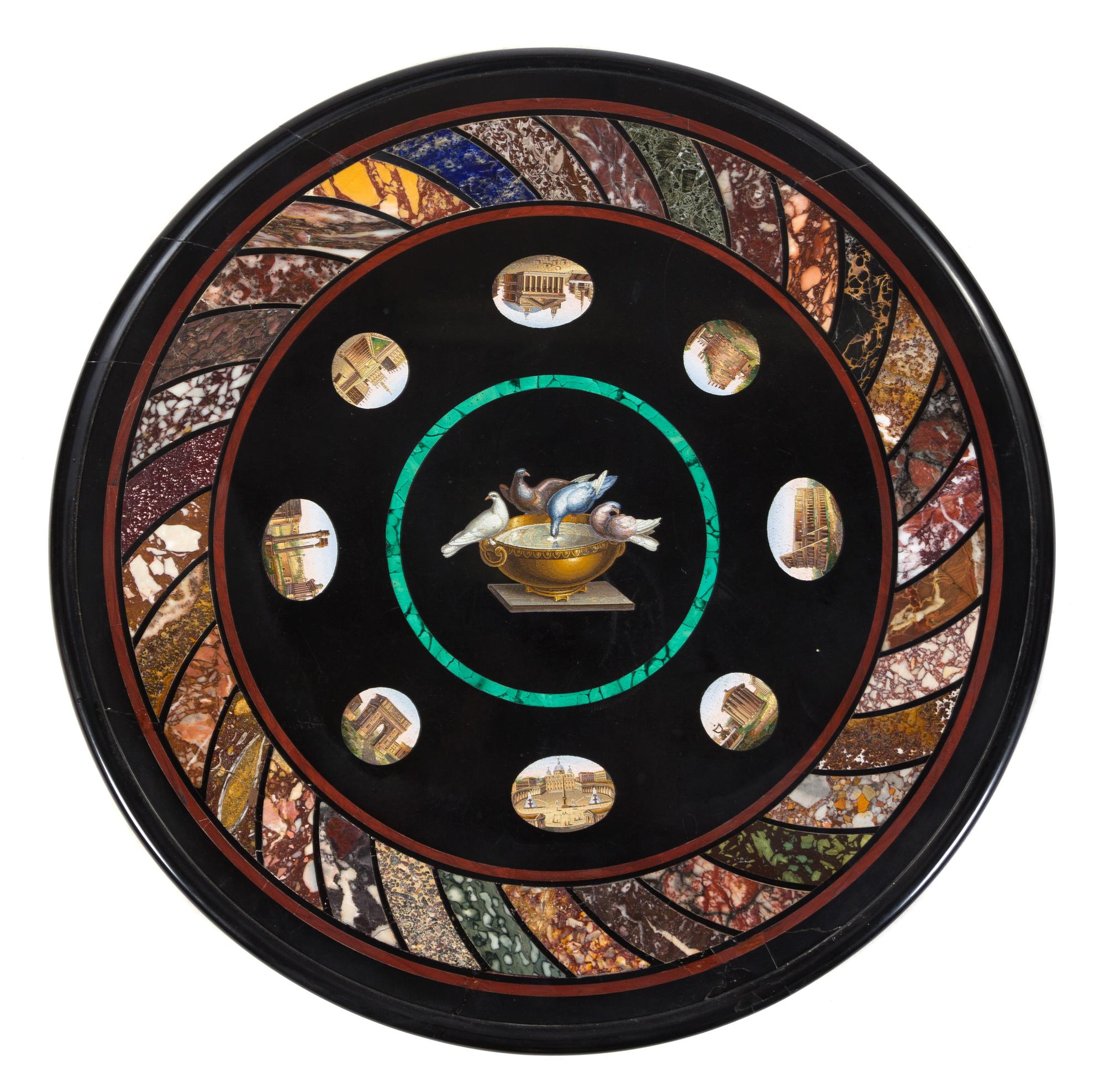 An Italian Micromosaic Table Height 30 1/4 x diameter of top 21 1/4 inches. — 19TH CENTURY