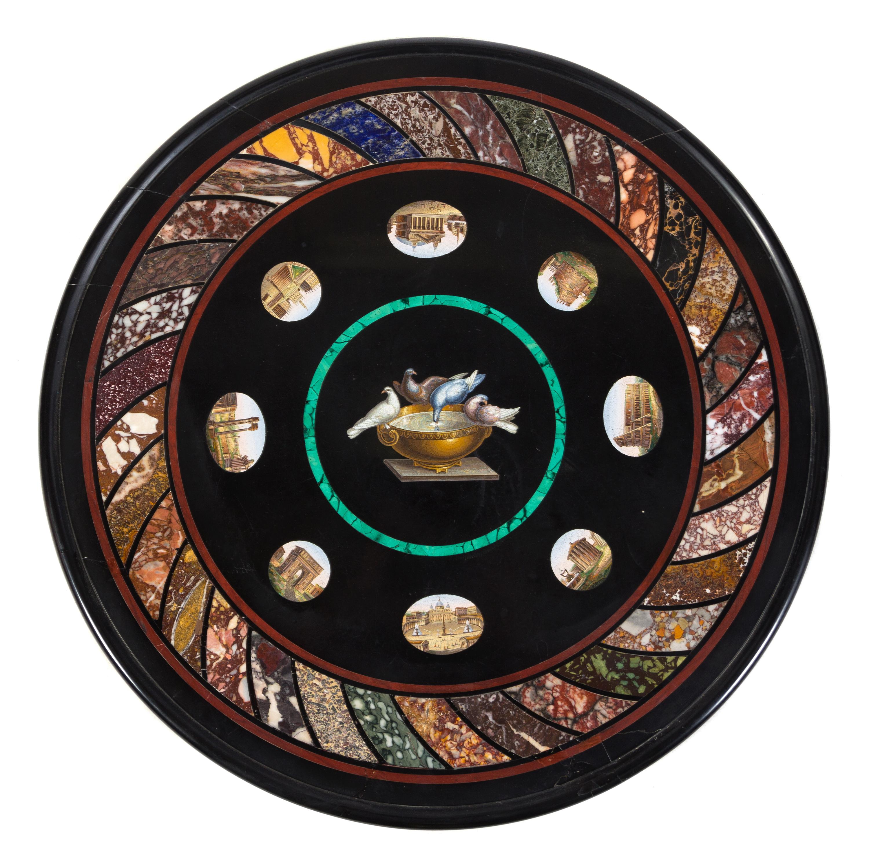An Italian Micromosaic Table Height 30 1/4 x diameter of top 21 1/4 inches. — 19TH CENTURY