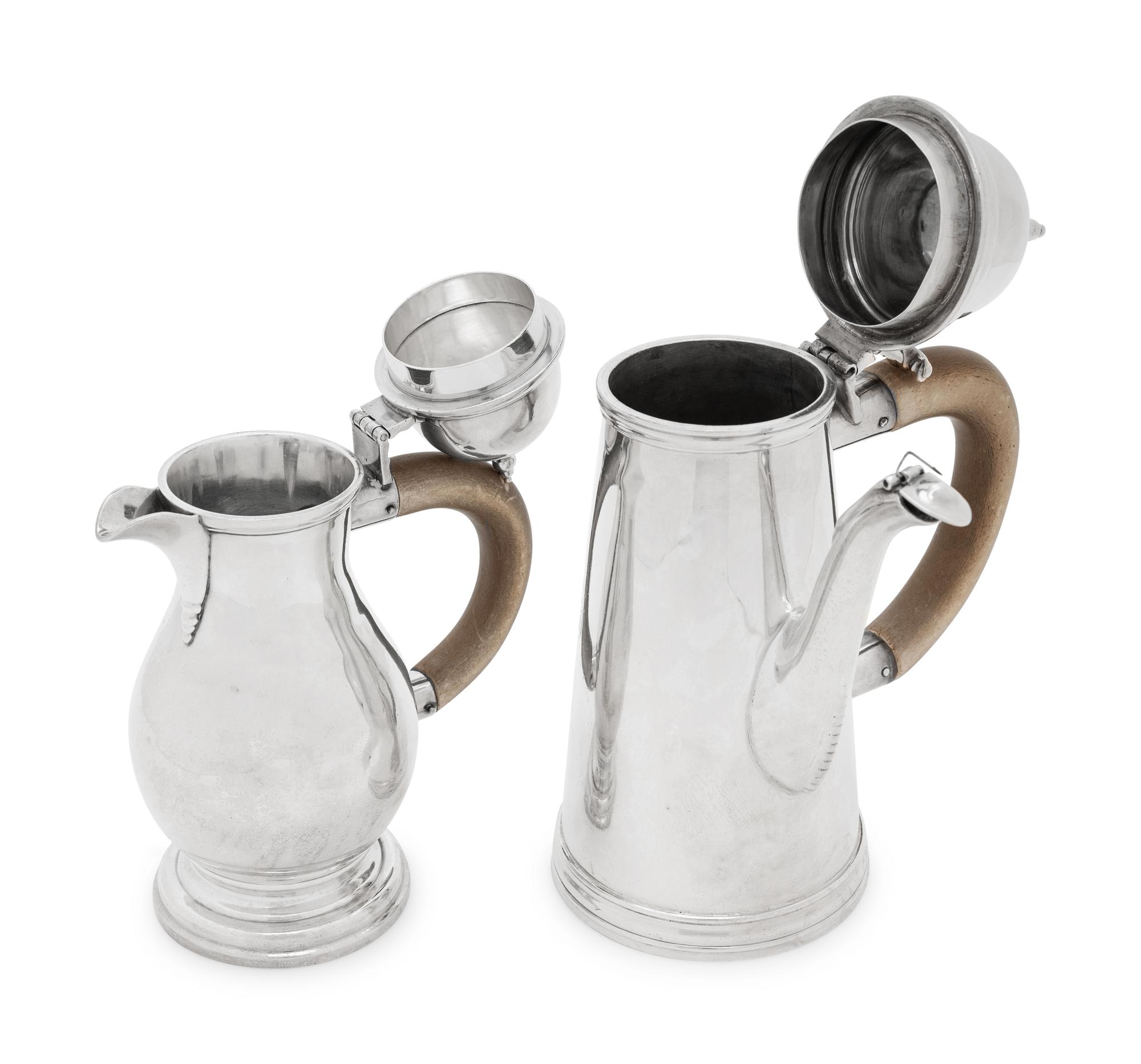 An English Britannia Silver Silver Chocolate Pot and Milk Jug