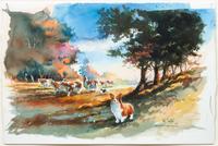Three Works of Art depicting Pembroke Welsh Corgis Larger: 15 x 22 inches.