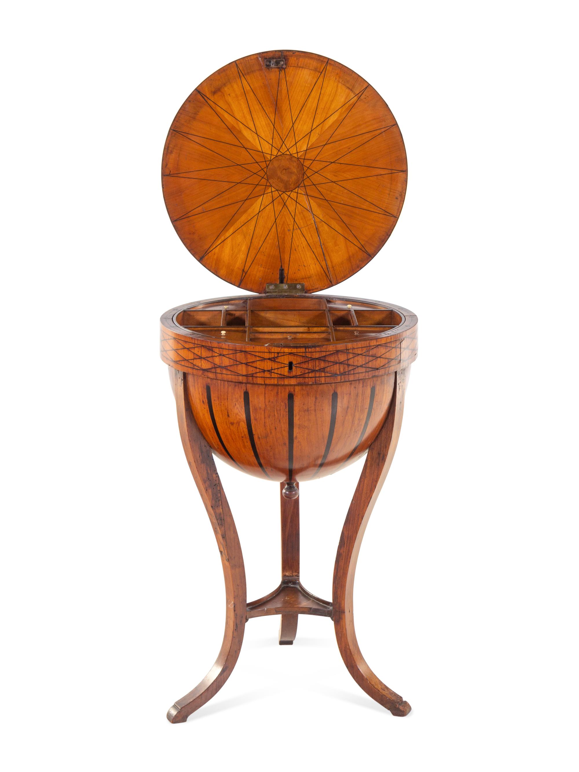 A Biedermeier Parcel Ebonized Burlwood Work Table