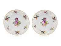 A Pair of Herend Porcelain Reticulated Sweetmeat Plates