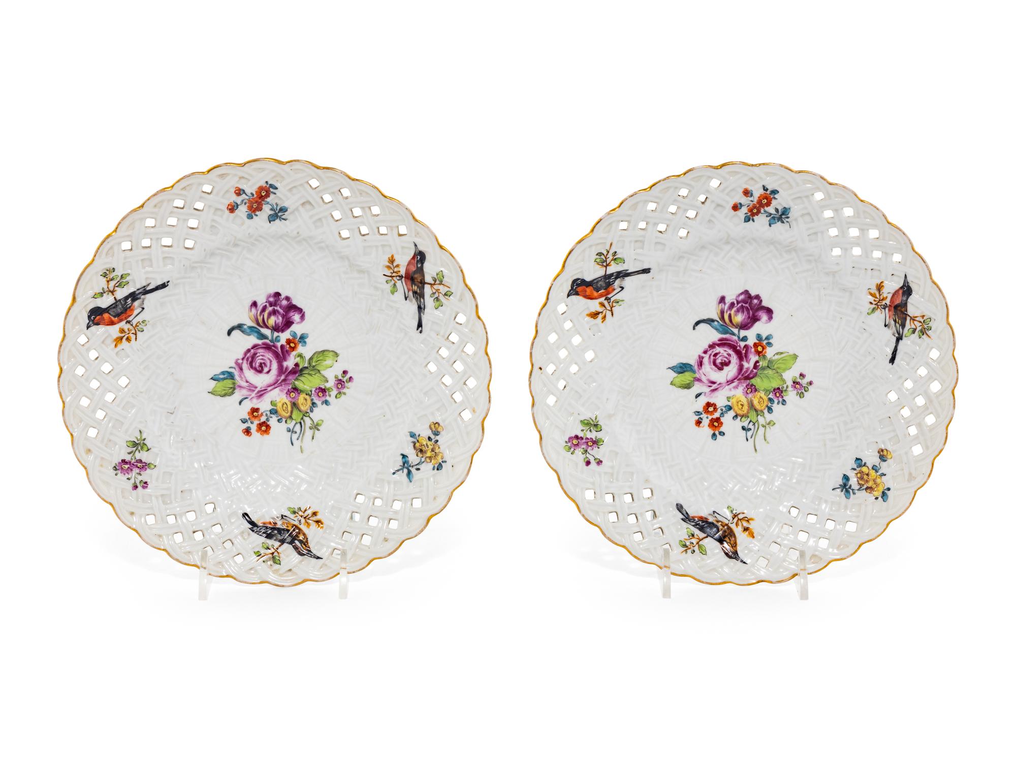 A Pair of Herend Porcelain Reticulated Sweetmeat Plates