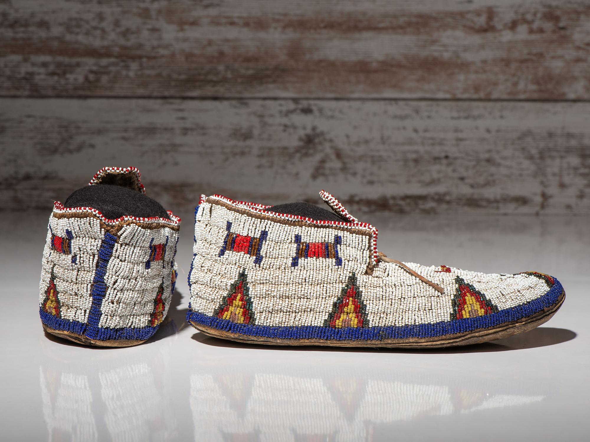 Cheyenne Beaded Hide Moccasins, with Thunderbirds