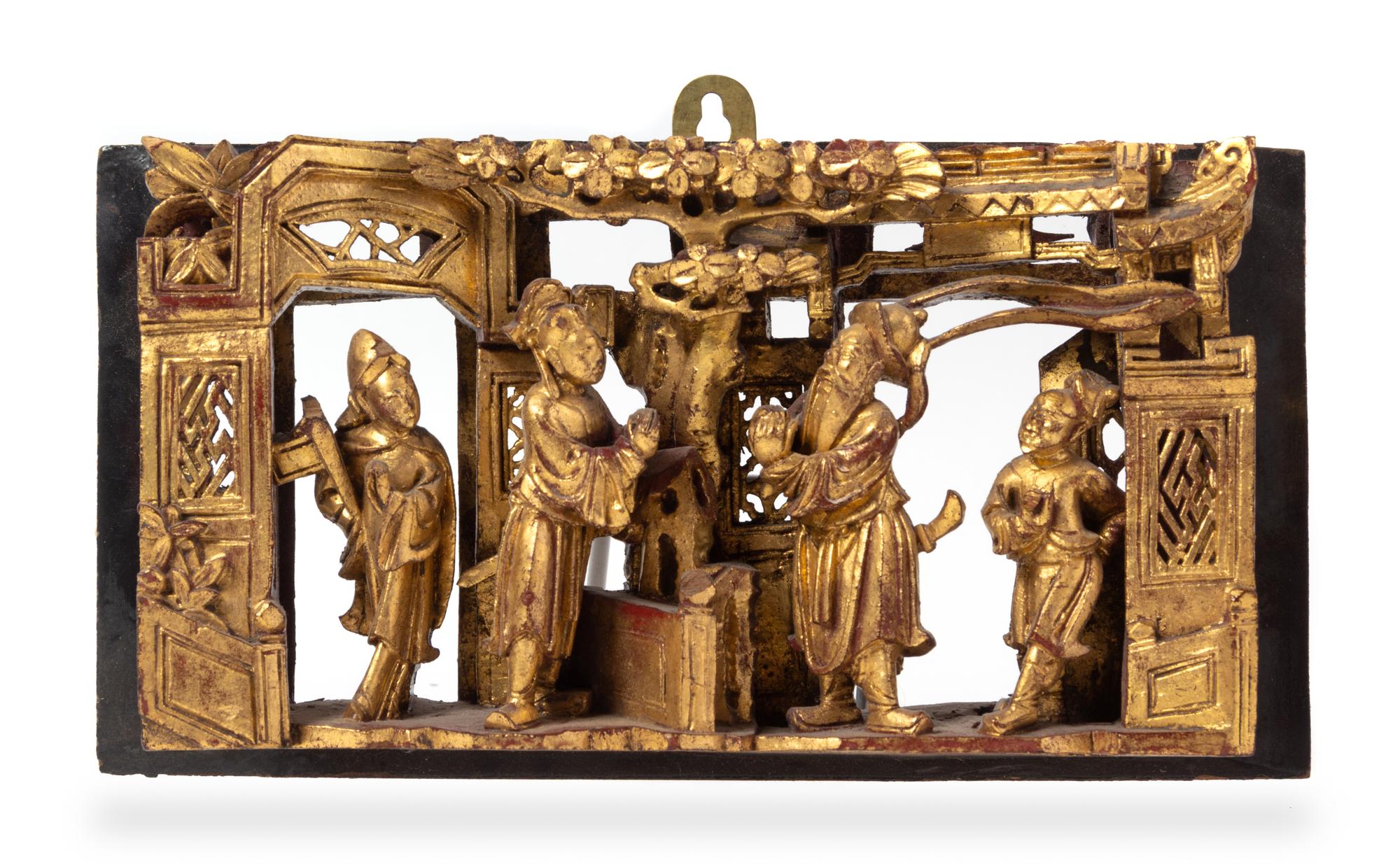 Three Chinese Gilt Lacquered Wood Panels