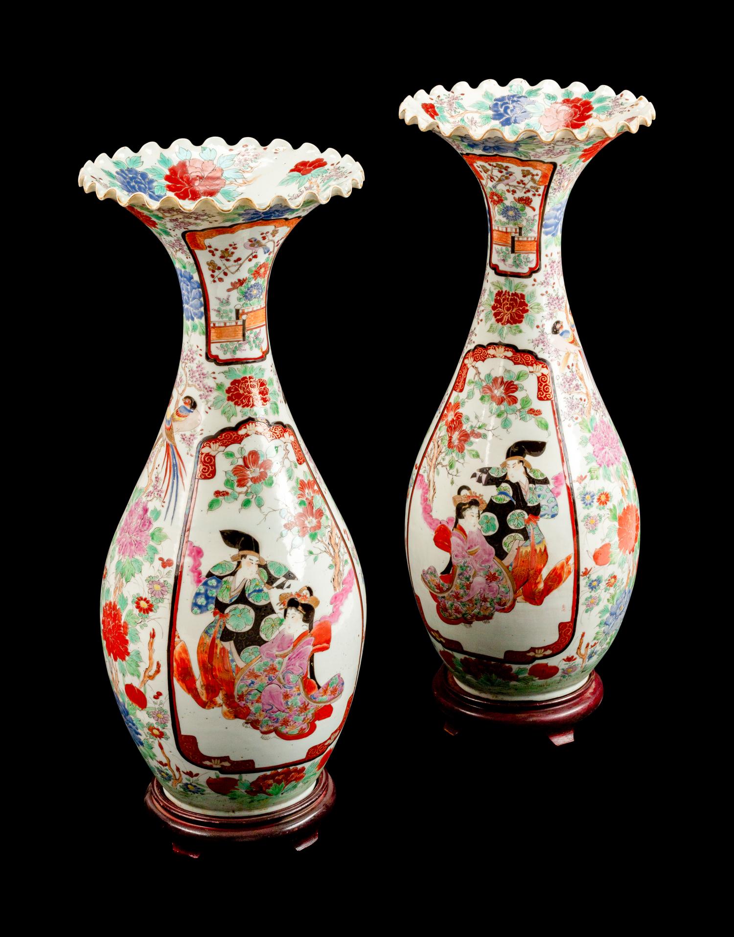 A Pair of Kutani Porcelain Vases — MEIJI PERIOD