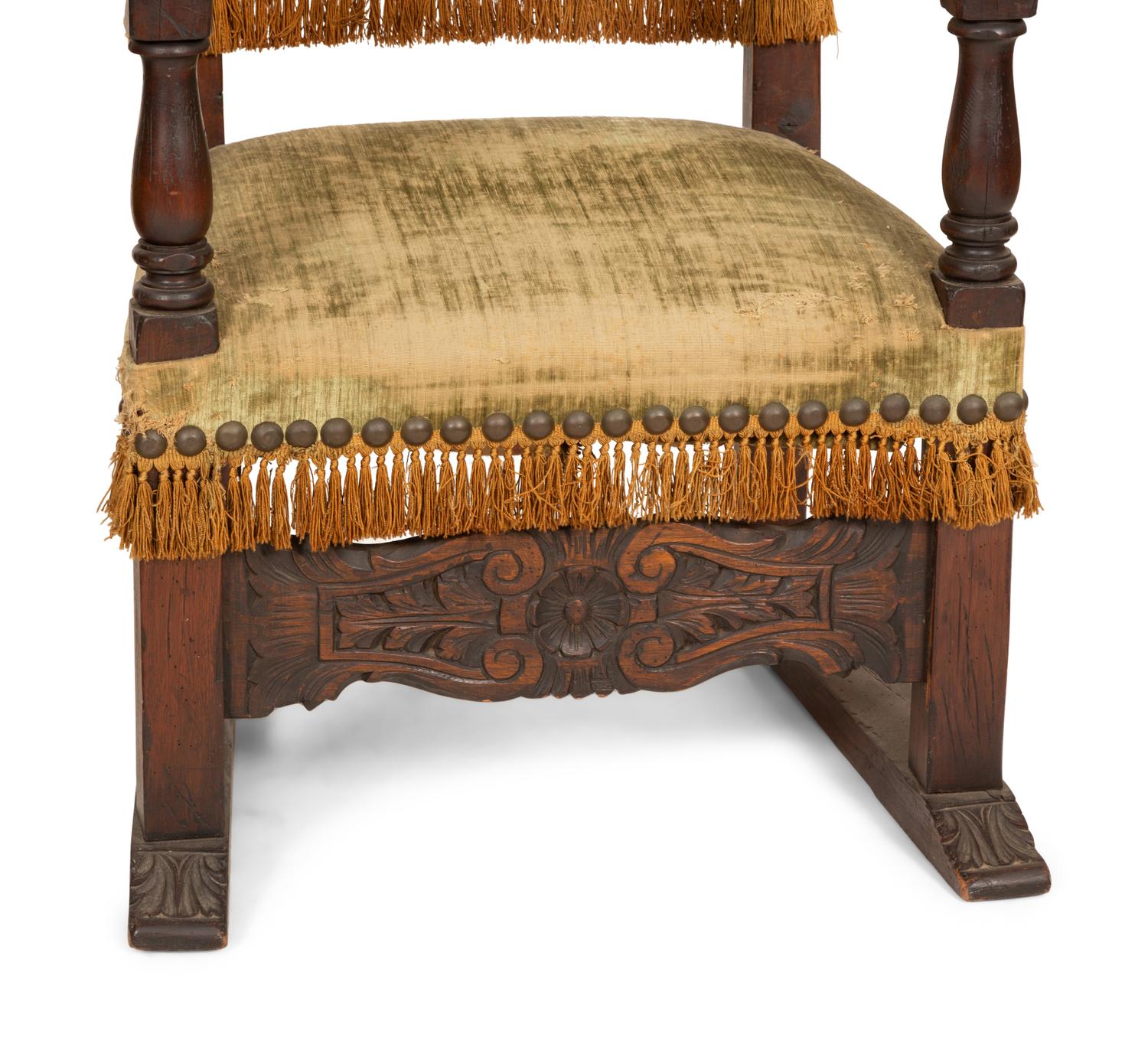 A Pair of Italian Baroque Style Armchairs with Velvet Upholstered Back and Seat
