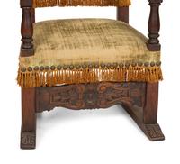 A Pair of Italian Baroque Style Armchairs with Velvet Upholstered Back and Seat