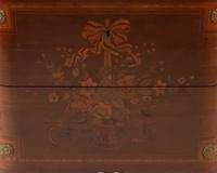 A Louis XVI Style Gilt Bronze Mounted Parquetry and Floral Marquetry Marble-Top Commode