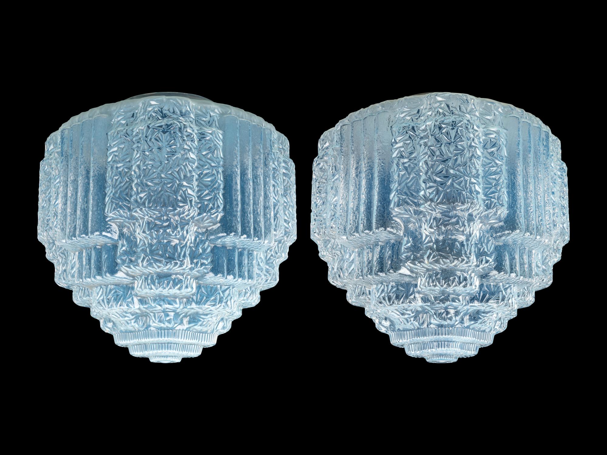 A Pair of French Opalescent Glass Hanging Fixtures