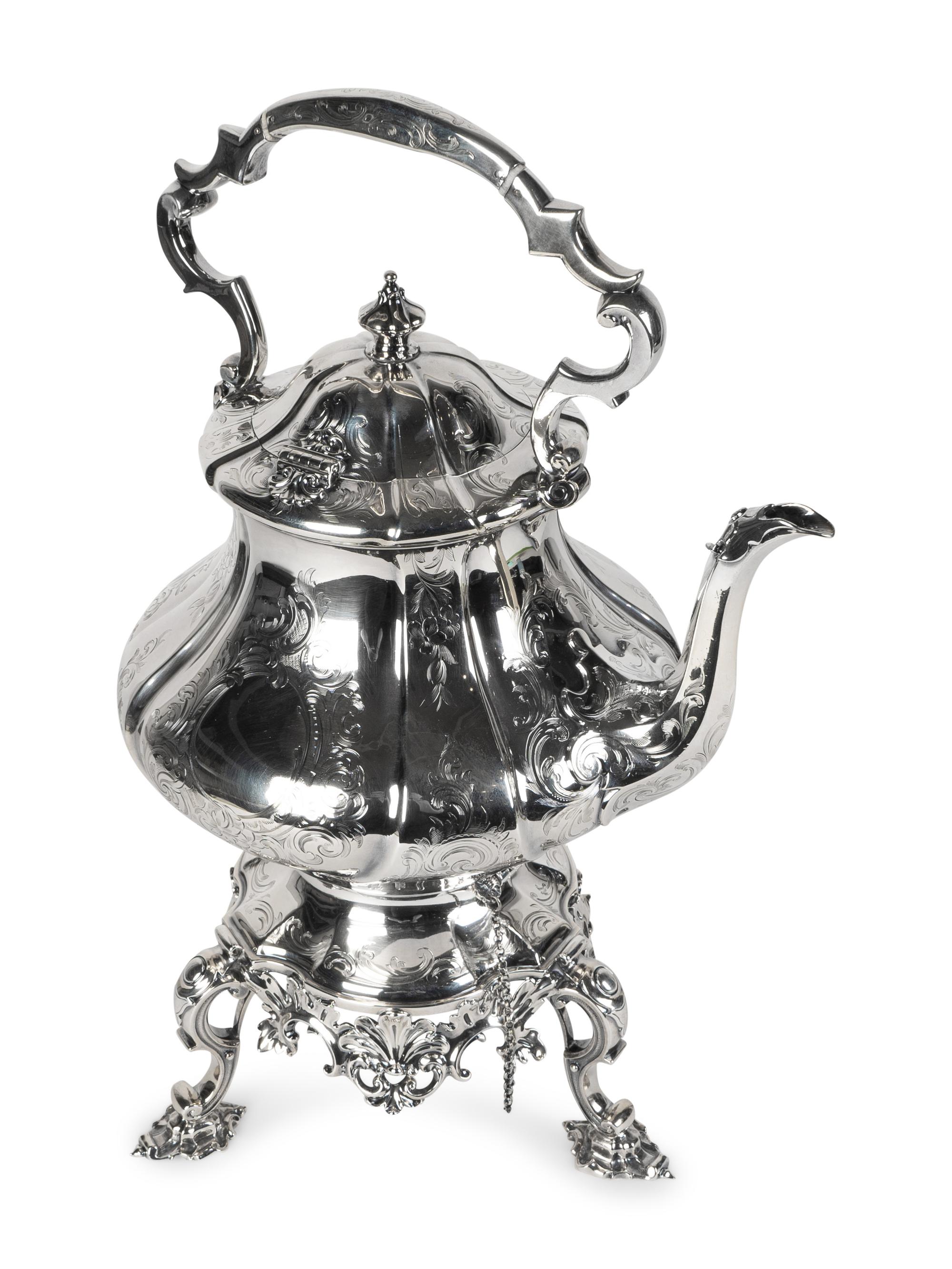 A Victorian Silver Hot Water Kettle-on-Stand — EDWARD & JOHN BARNARD, LONDON, 1853