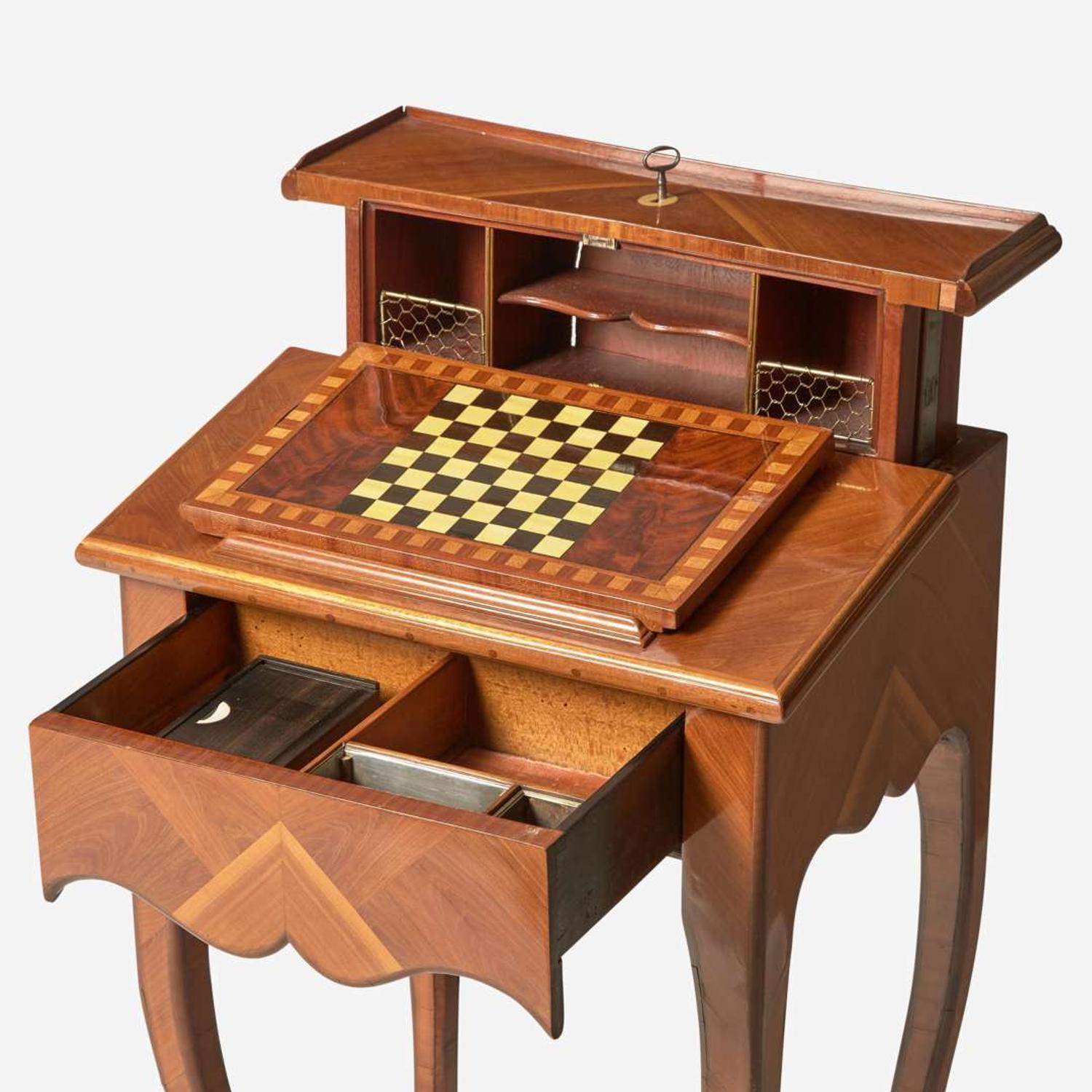 A Louis XVI style kingwood and fruitwood parquetry petite table à écrire Probably 19th century