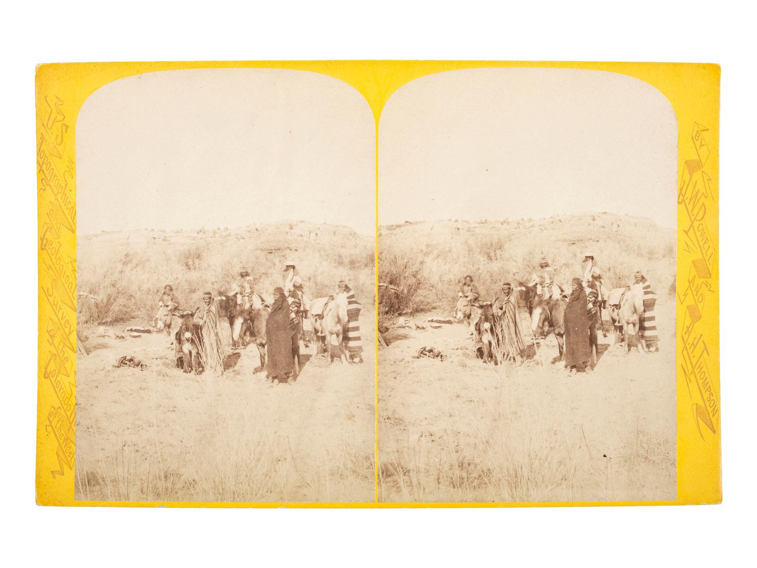 [NATIVE AMERICANS]. BEAMAN, E.O., photographer. Powell Expedition stereoview of Navajos Living in Northern New Mexico.