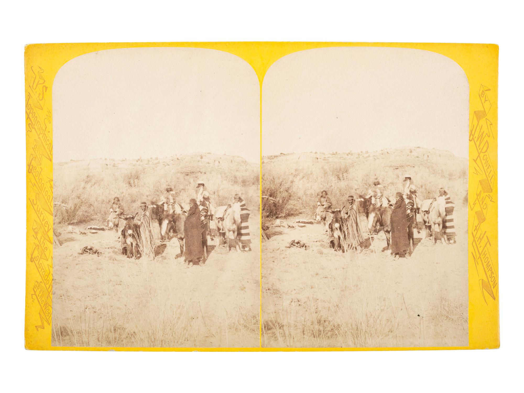 [NATIVE AMERICANS]. BEAMAN, E.O., photographer. Powell Expedition stereoview of Navajos Living in Northern New Mexico.