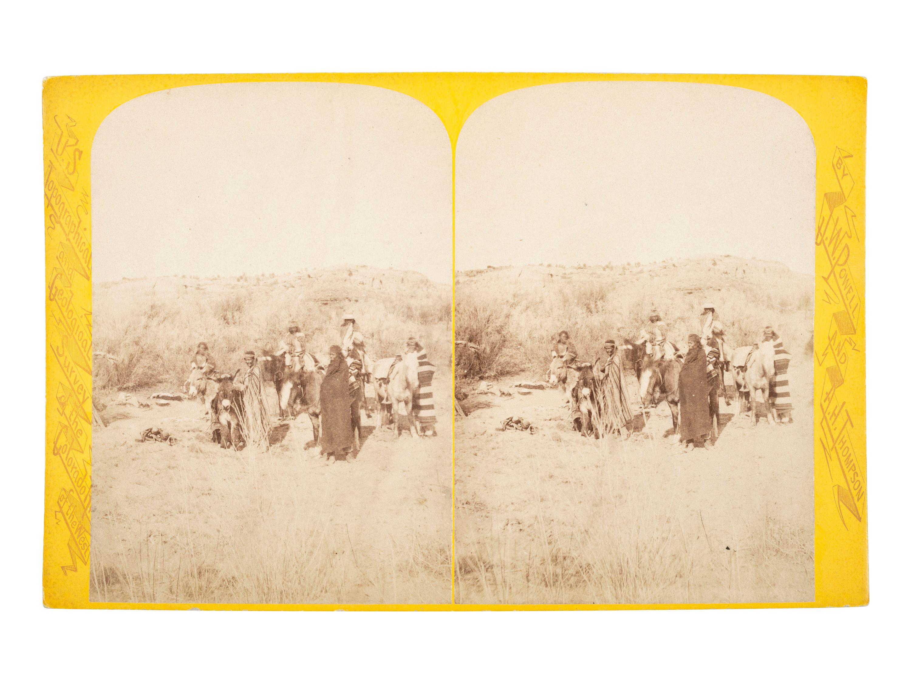 [NATIVE AMERICANS]. BEAMAN, E.O., photographer. Powell Expedition stereoview of Navajos Living in Northern New Mexico.