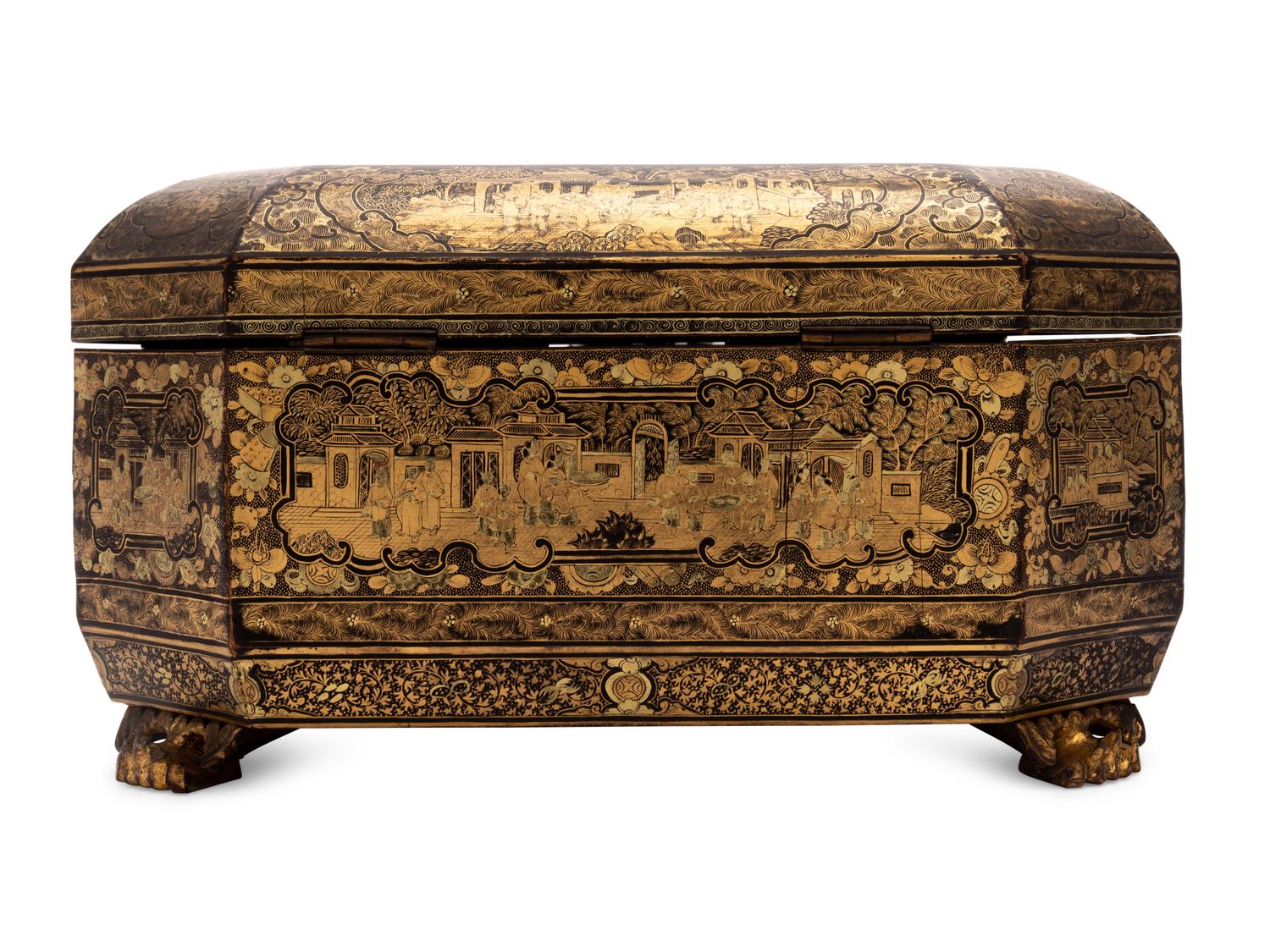 A Chinese Export Lacquered Tea Caddy