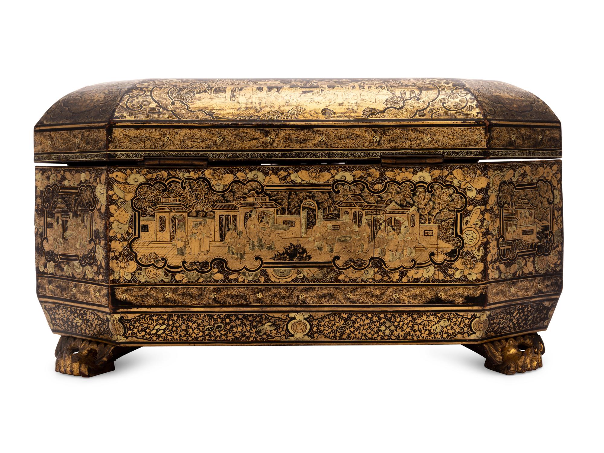 A Chinese Export Lacquered Tea Caddy
